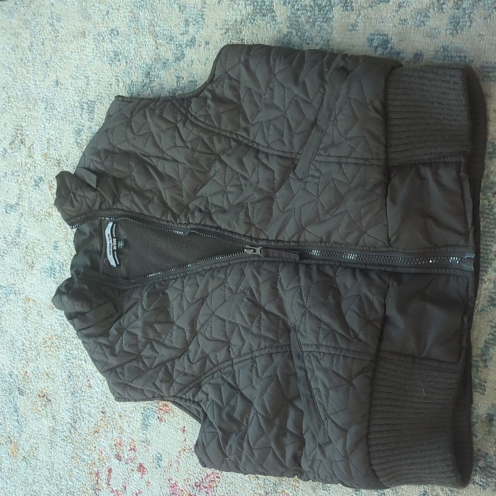 Marcelle Renee Active Puffer Bomber Brown Fall Vest Quilted size Large